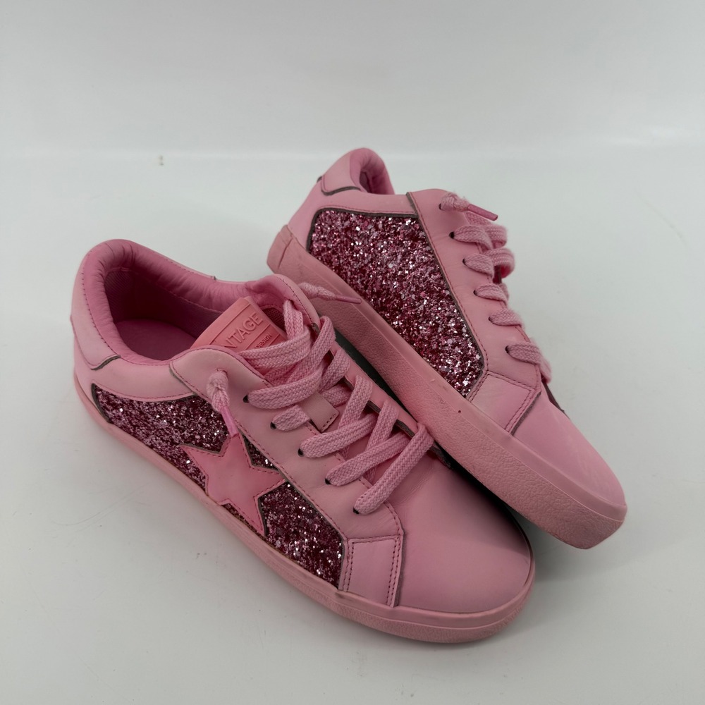 Vintage Havana Flora Pink Glitter Star Leather Low Top Sneakers Womens 7.5 - Picture 5 of 11